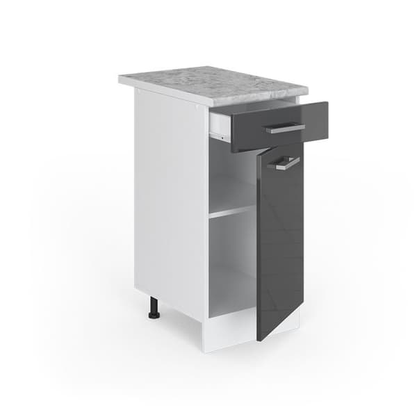 Universell låg möbel R-Line, 40 cm med låda, med PT, antracit hög glans, vit, Vicco