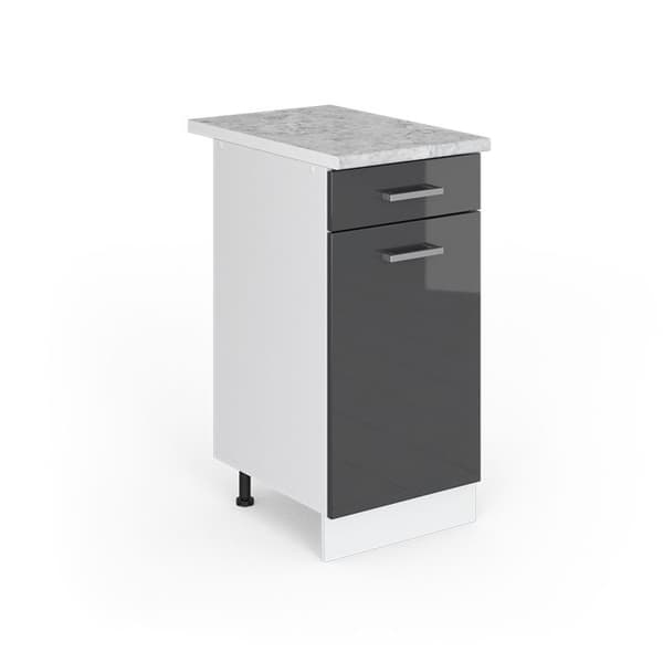 Universell låg möbel R-Line, 40 cm med låda, med PT, antracit hög glans, vit, Vicco