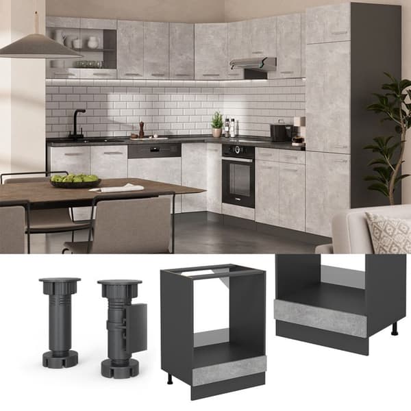 Meuble för ugn R-Line, 60cm, PT Ek, Betong, Antracit, Vicco