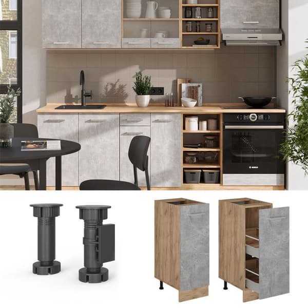 Köksmöbel R-Line, 30cm PT Marmor, Betong, Guldstärkt Ek, Vicco