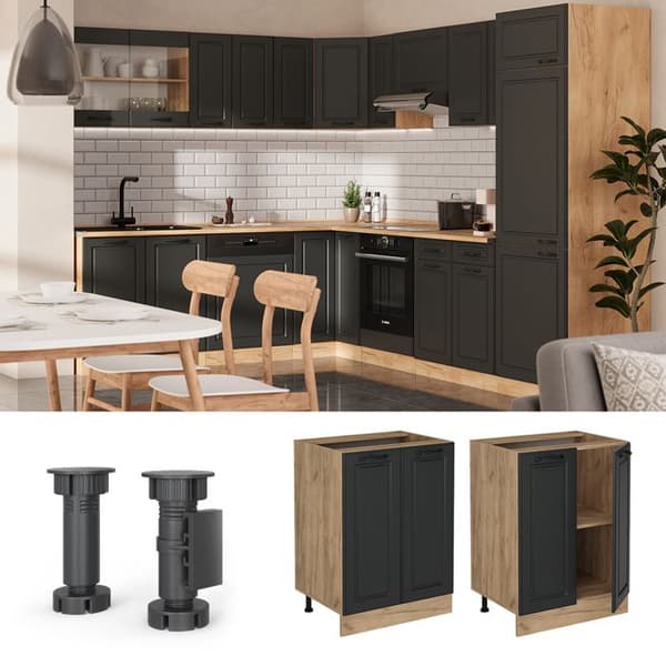Köksbänk R-Line, 60cm utan PT, Antracitlandsbygd, Guld ek, Vicco