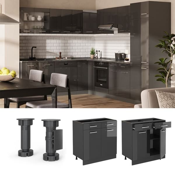 Köksmöbel R-Line, 80cm utan PT, Anthracite Hög glans, Anthracite, Vicco