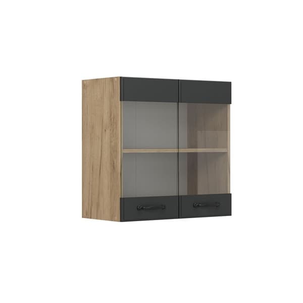 Högt vitrin köksskåp R-Line, 60 cm, Anthracite kampanj, Guld ek, Vicco