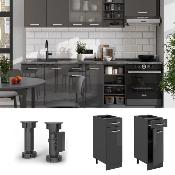 Köksmöbel R-Line, 30cm PT Marmor, Antracit Högblanka, Antracit, Vicco