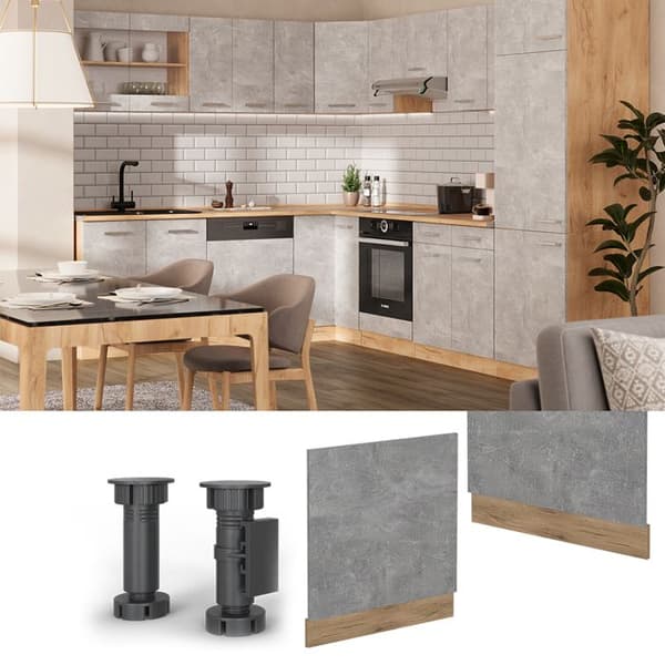 Diskret dörr till diskmaskin R-Line, 60cm, PT Ek, Betong, Gyllene ek, Vicco