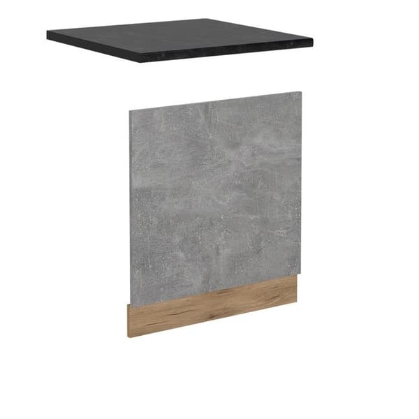 Framsida för diskmaskin R-Line, 60cm, PT Antracit, Betong, Guldbrun ek, Vicco