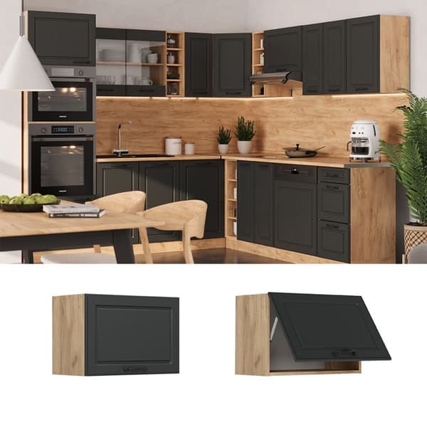 Kököverskåp R-Line, 60cm Platt, Anthracite landsbygd, Guldstark ek, Vicco