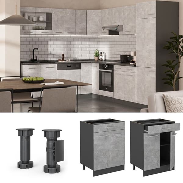 Meuble kök R-Line, 60cm, PT Ek, Betong, Antracit, Vicco