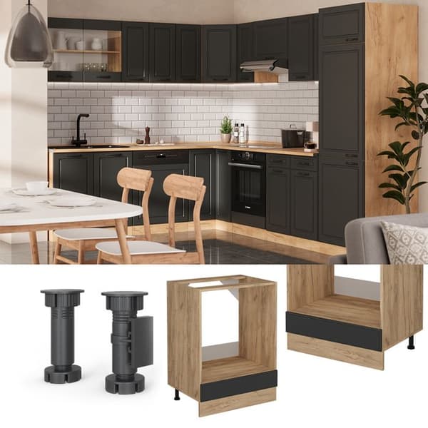 Meuble för ugn R-Line, 60cm, PT Ek, Antracit landsbygd, Guld ek, Vicco
