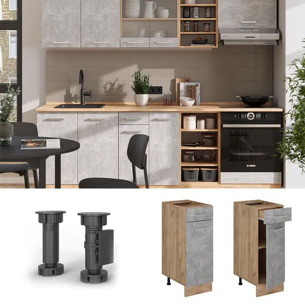 Köksmöbel R-Line, 30cm PT Marmor, Betong, Guld ek, Vicco