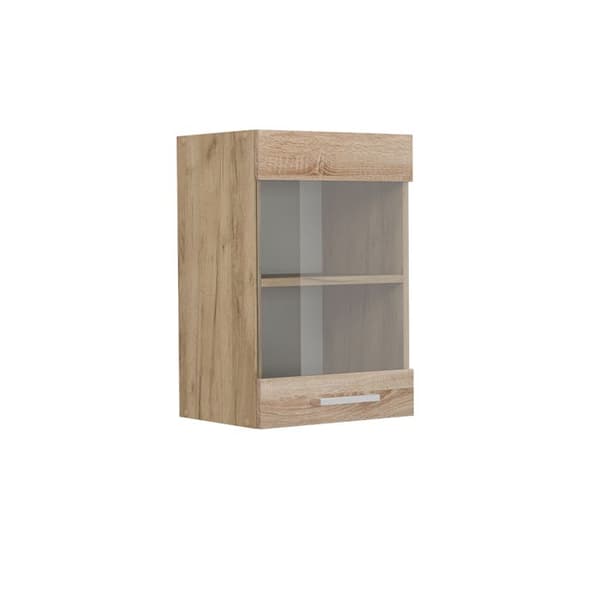 Högskåp för kök med glasdörr R-Line, 40 cm, Sonoma, Guldbrun ek, Vicco