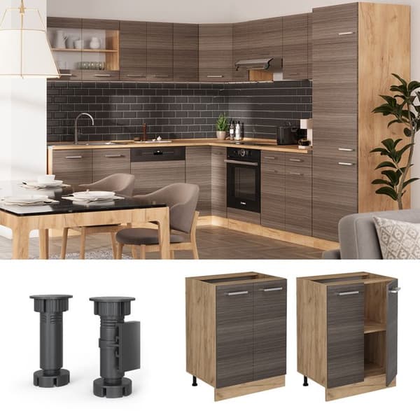 Meuble bas de cuisine R-Line, 60cm, PT Ek, Grå ädel, Gyllene kraft ek, Vicco