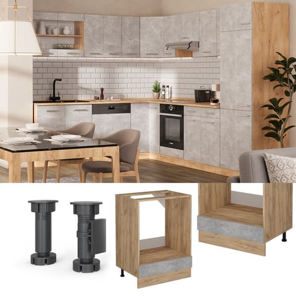 Meuble för ugn R-Line, 60cm PT Marmor, Betong, Guldstark Ek, Vicco