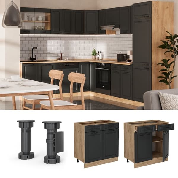 Köksmöbel R-Line, 80cm, PT Antracit, Antracit landsbygd, Guld ek, Vicco