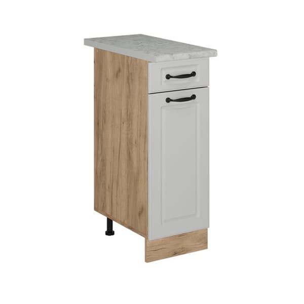 Köksmöbel R-Line, 30cm PT Marmor, Vit landsby, Guldbrun ek, Vicco