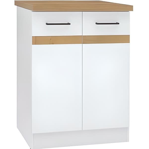 JUNONA Köksunderdel 60 cm - 2 luckor - Bänkskiva - Blank vit