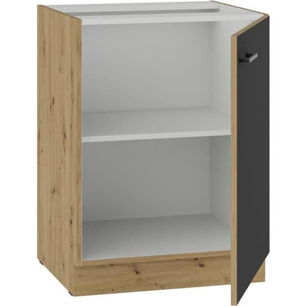MODENA - Lågt skåp - 1 dörr med gångjärn - 60 x 52 x 82 cm - Hantverks-ek / Matt svart - Arbetsbänk ingår inte