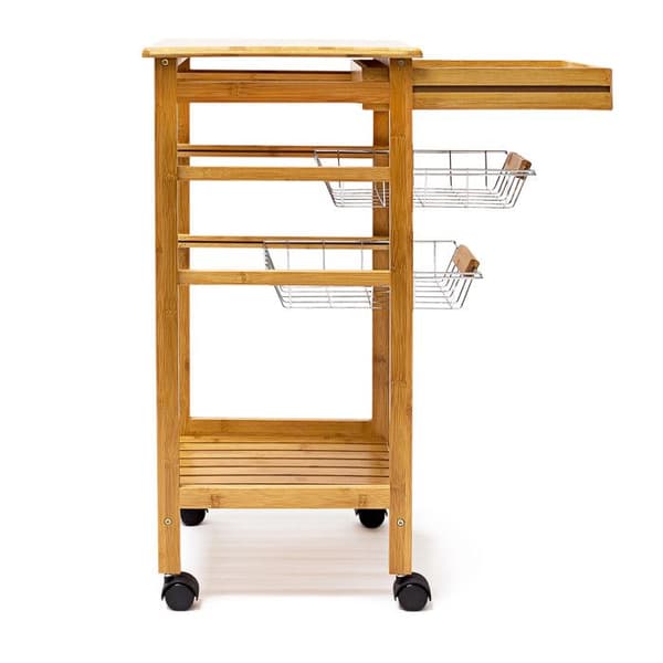 Relaxdays JAMES Bamboo Trolley med 4 hjul Bricka Låda Kökshyllor HxBxD: 80,5 x 37 x 37 cm, Natural