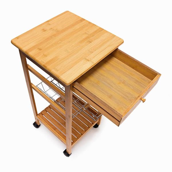 Relaxdays JAMES Bamboo Trolley med 4 hjul Bricka Låda Kökshyllor HxBxD: 80,5 x 37 x 37 cm, Natural