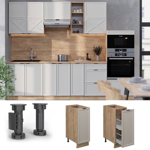 Köksmöbel Fame-Line, 30 cm, PT Anthracite, Gråbeige, Guld ek, Vicco