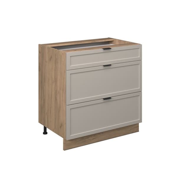 Köksmöbel Fame-Line, 80cm med 3 lådor, utan PT, GråBeige, Guld ek, Vicco