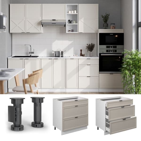 Köksmöbel Fame-Line, 80 cm med 3 lådor, PT Antracit, Gråbeige, Vit, Vicco