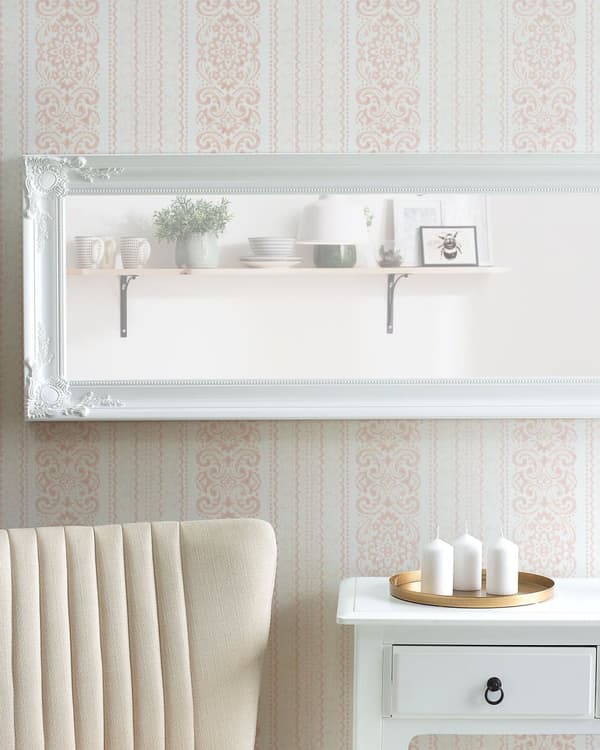 Hängande Väggspegel Vit 51 x 141 cm Syntetisk Dekorativ Ram Vardagsrum Vardagsrum Sovrum Klassisk Fransk Stil