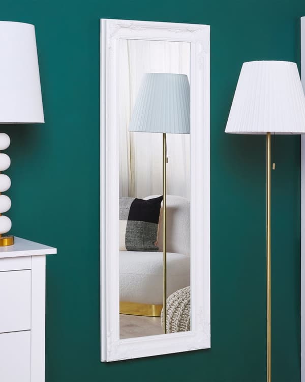 Hängande Väggspegel Vit 51 x 141 cm Syntetisk Dekorativ Ram Vardagsrum Vardagsrum Sovrum Klassisk Fransk Stil
