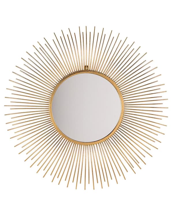 Väggmonterad Hängande Spegel Guld 80 cm Rund Solstråle Sol Form