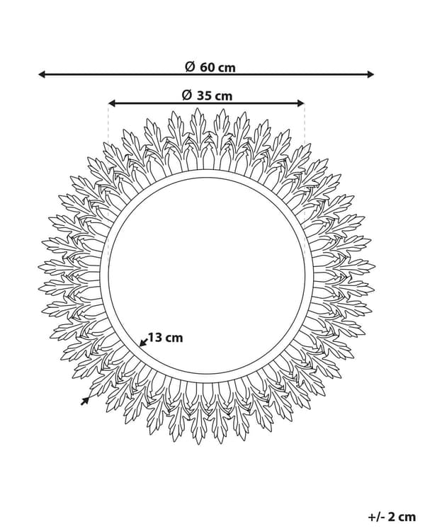 Väggmonterad Hängande Spegel Guld 60 cm Rund Solstråle Sol Form