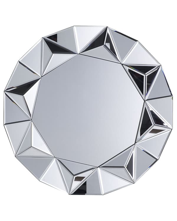 Hängande Väggspegel Silver Rund 70 cm Geometrisk Ram Glans Finish