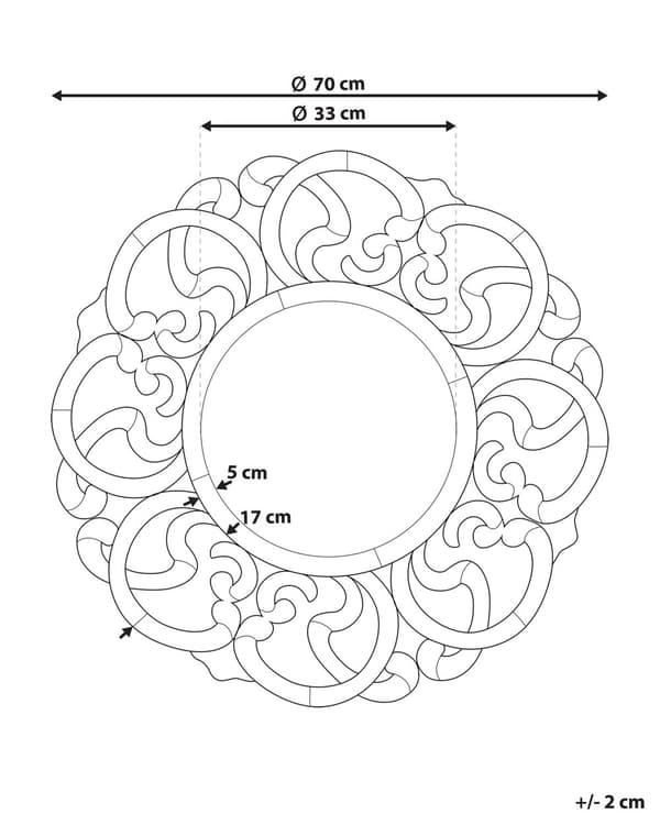 Hängande Väggspegel Silver 70 cm Rund Dekorativ Oregelbunden Ram Vardagsrum Sovrum Sminkspegel