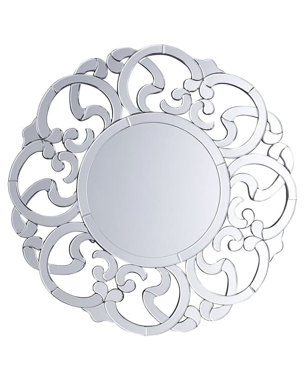 Hängande Väggspegel Silver 70 cm Rund Dekorativ Oregelbunden Ram Vardagsrum Sovrum Sminkspegel