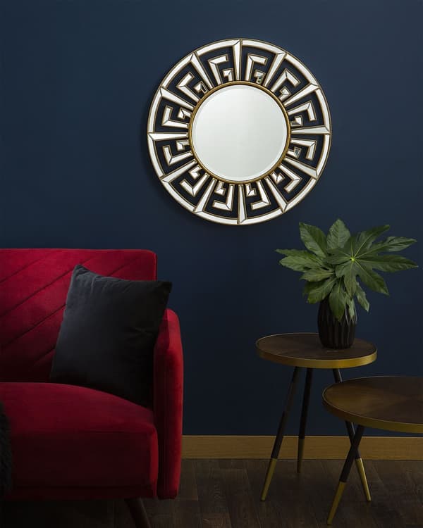 Hängande Väggspegel Guld 70 cm Rund Dekorativ Ram Geometrisk Stam Inspirerad Glans Finish