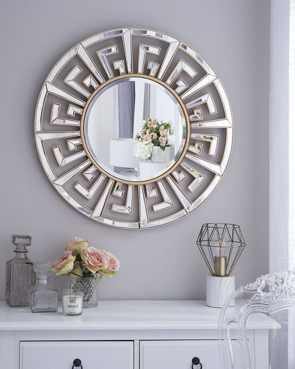 Hängande Väggspegel Guld 70 cm Rund Dekorativ Ram Geometrisk Stam Inspirerad Glans Finish
