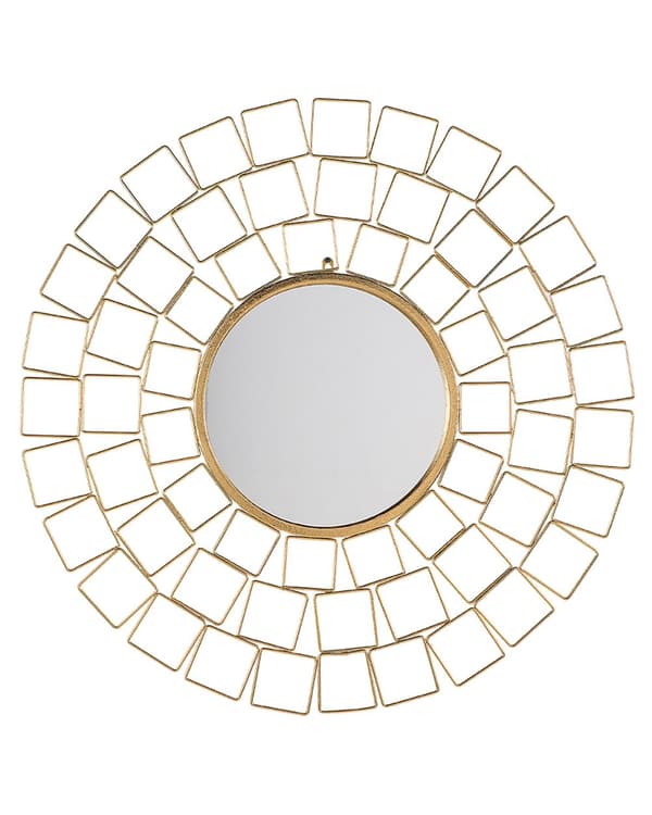 Seinäpeili kulta metalli lasi ⌀ 90 cm ripustuskoukut pyöreä geometrinen glamour tyyli
