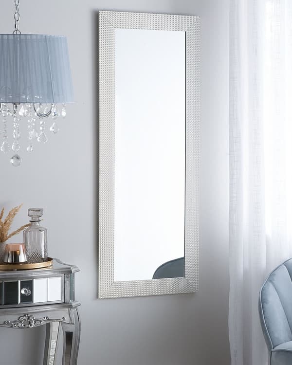 Väggmonterad Hängande Spegel Silver 50 x 130 cm Vertikal Vardagsrum Sovrum Gesso Finish