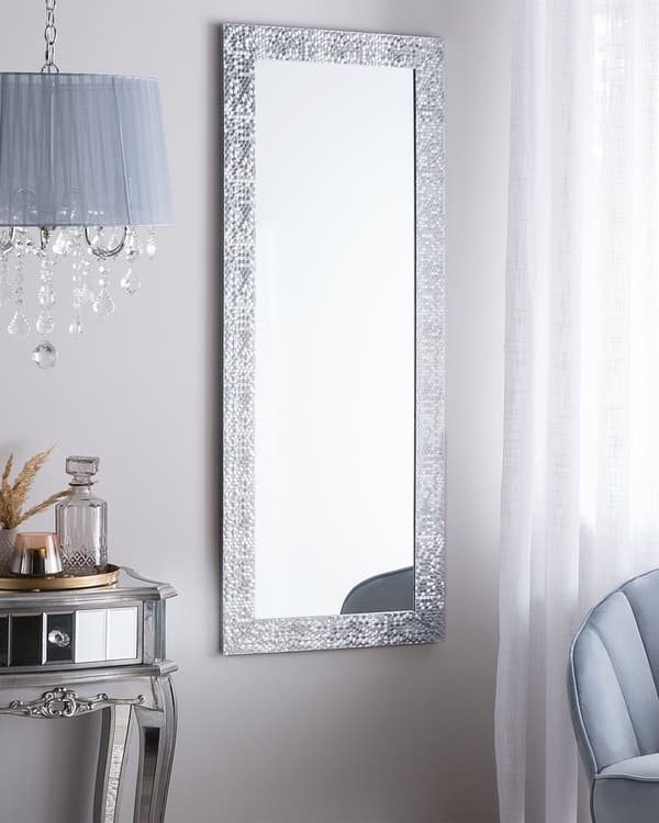 Hängande Väggspegel Silver 50 x 130 cm Vertikal Vardagsrum Sovrum Gesso Finish