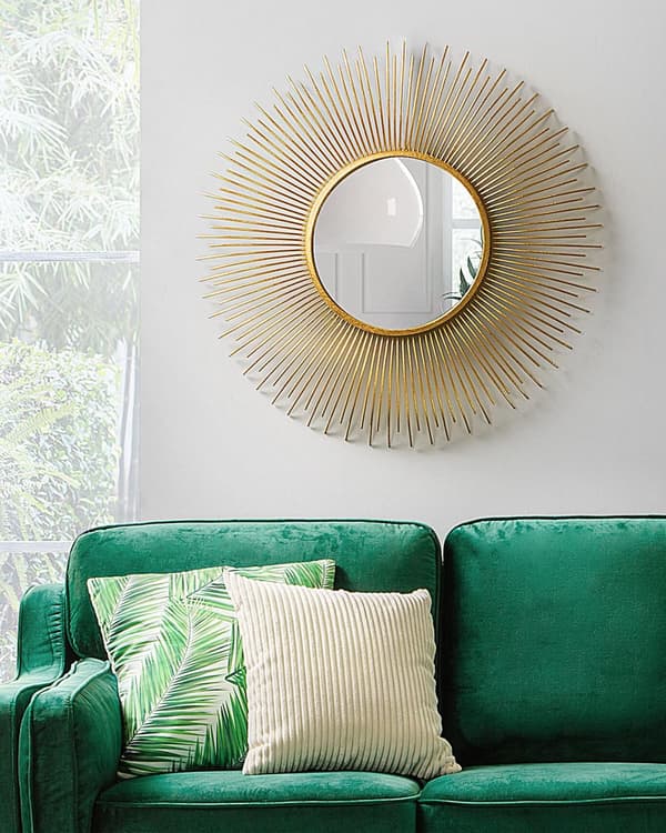 Seinäpeili kulta metalli lasi ⌀ 80 cm koukuilla pyöreä auringon muotoinen glamour tyyli