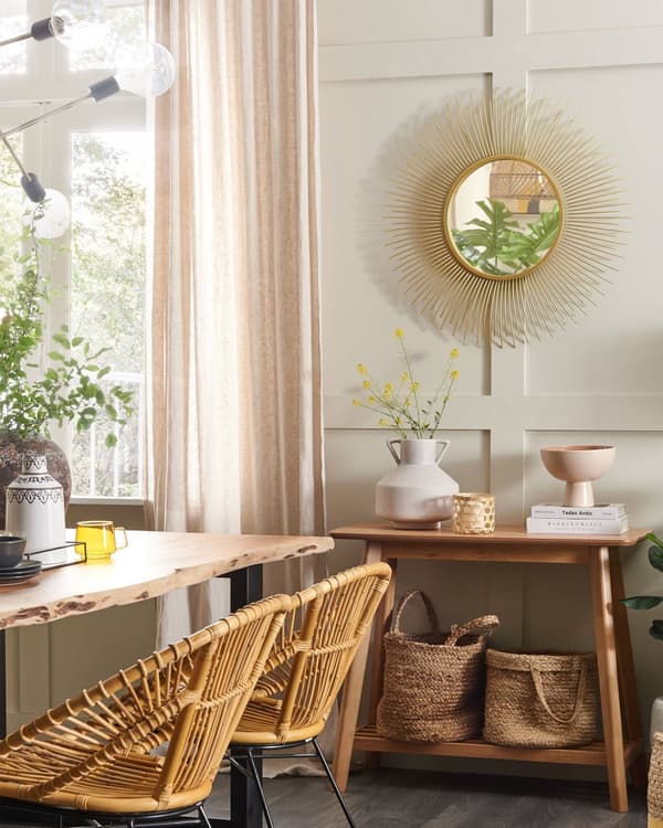Seinäpeili kulta metalli lasi ⌀ 80 cm koukuilla pyöreä auringon muotoinen glamour tyyli