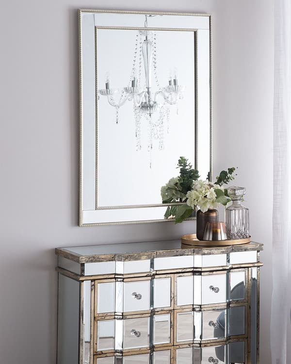 Hängande Väggspegel Silver med Guld 60 x 90 cm Vertikal Minimalistisk Konst Sovrum Vardagsrum