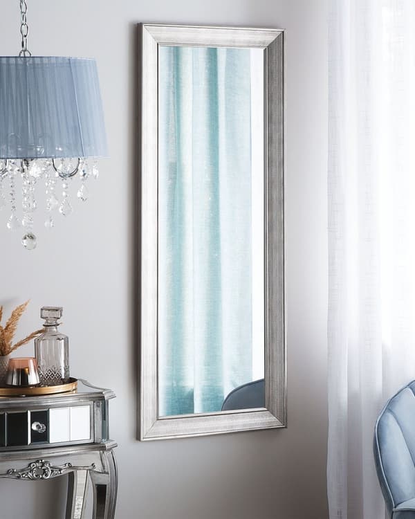 Hängande Väggspegel Silver 50 x 130 cm Vertikal Vardagsrum Sovrum Gesso Finish