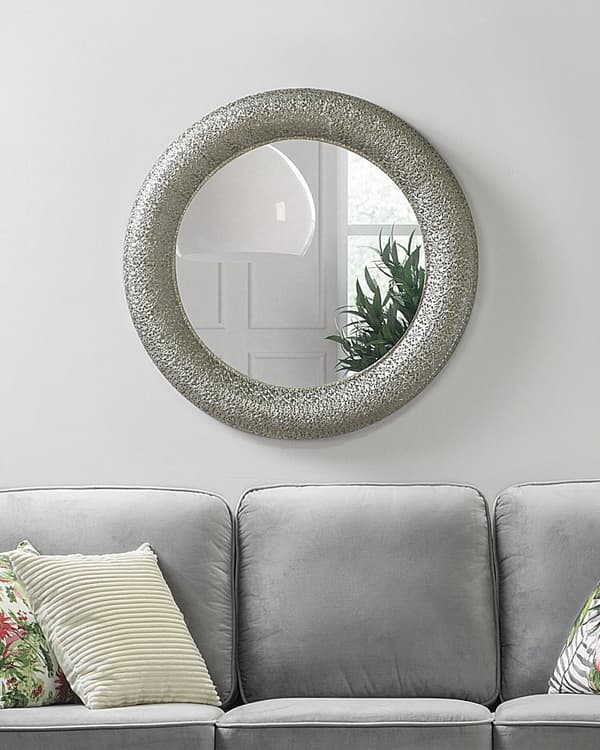 Seinäpeili hopea 80 x 80 x 5 cm metalli lasi pyöreä ripustuskoukut glamour retro