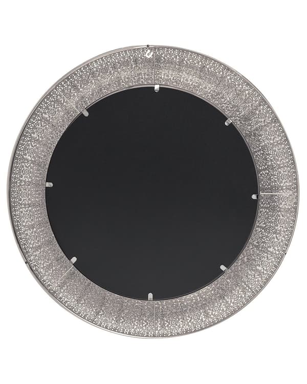 Seinäpeili hopea 80 x 80 x 5 cm metalli lasi pyöreä ripustuskoukut glamour retro