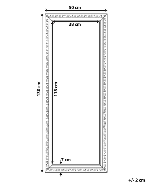 Vægspejl Hvid Sølv Plastik MDF 50 x 130 cm Dekorativ Aflangt Lodret Væghængt Spejl med Ramme til Entré Stue Pigeværelse Spejlvæg Design
