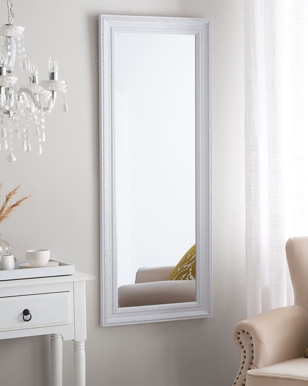 Væghængende Spejl Hvid med Sølv 50 x 130 cm Lodret Stue Soveværelse Finish