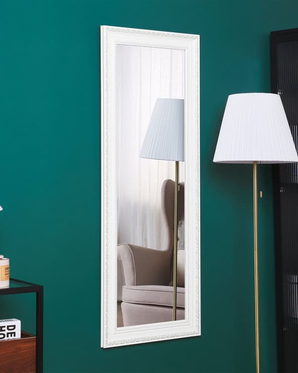 Væghængende Spejl Hvid med Sølv 50 x 130 cm Lodret Stue Soveværelse Finish