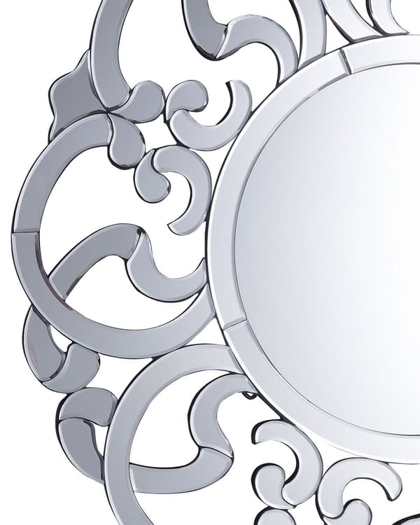 Vægspejl Sølv MDF og Glas 70 x 70 cm Væghængt Rundt Spejl med Mønster Moderne Stue Tilbehør Entrespejl til Pigeværelse Glamour Victoriansk