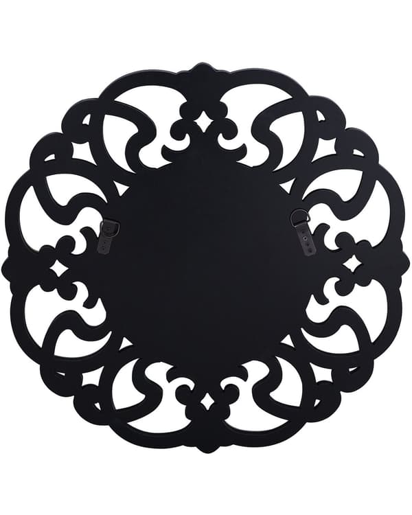 Vægspejl Sølv MDF og Glas 70 x 70 cm Væghængt Rundt Spejl med Mønster Moderne Stue Tilbehør Entrespejl til Pigeværelse Glamour Victoriansk