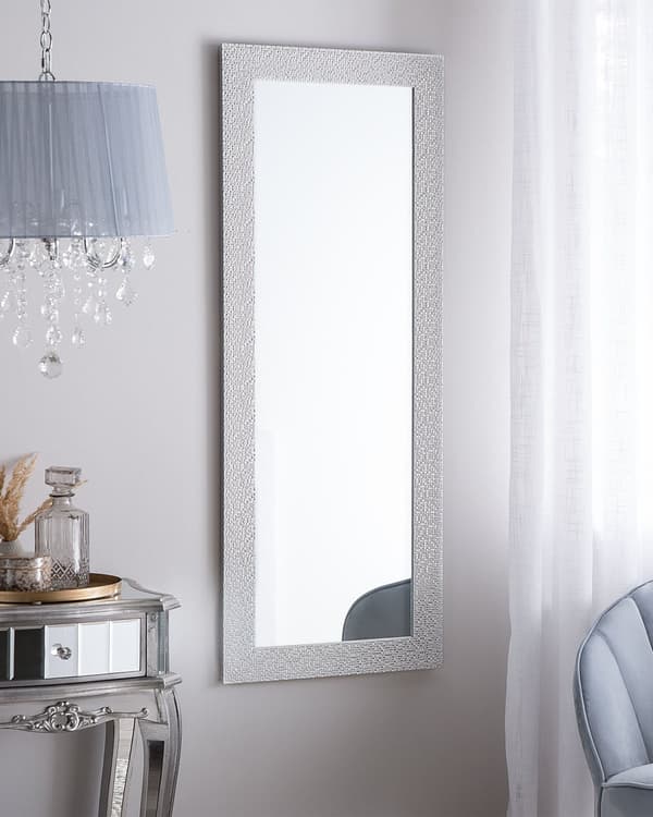 Vægspejl Sølv Glas 50 x 130 cm Rektangulær Aflangt Spejl med Ramme til Pigeværelse med Ophæng Beslag Glamour Design Indretning